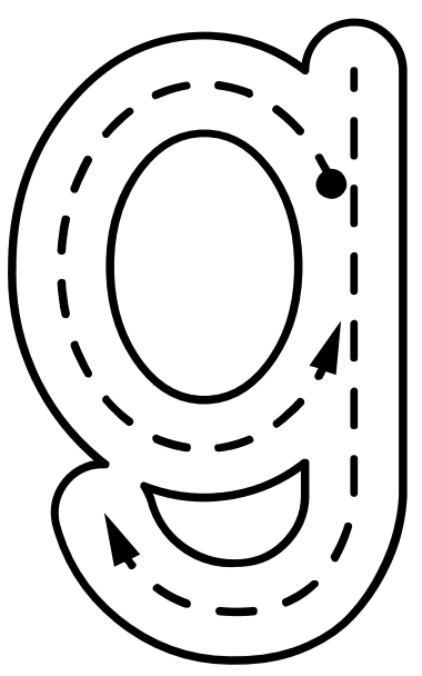 Large lowercase g arrow model with a rounded upper body and curved descending tail