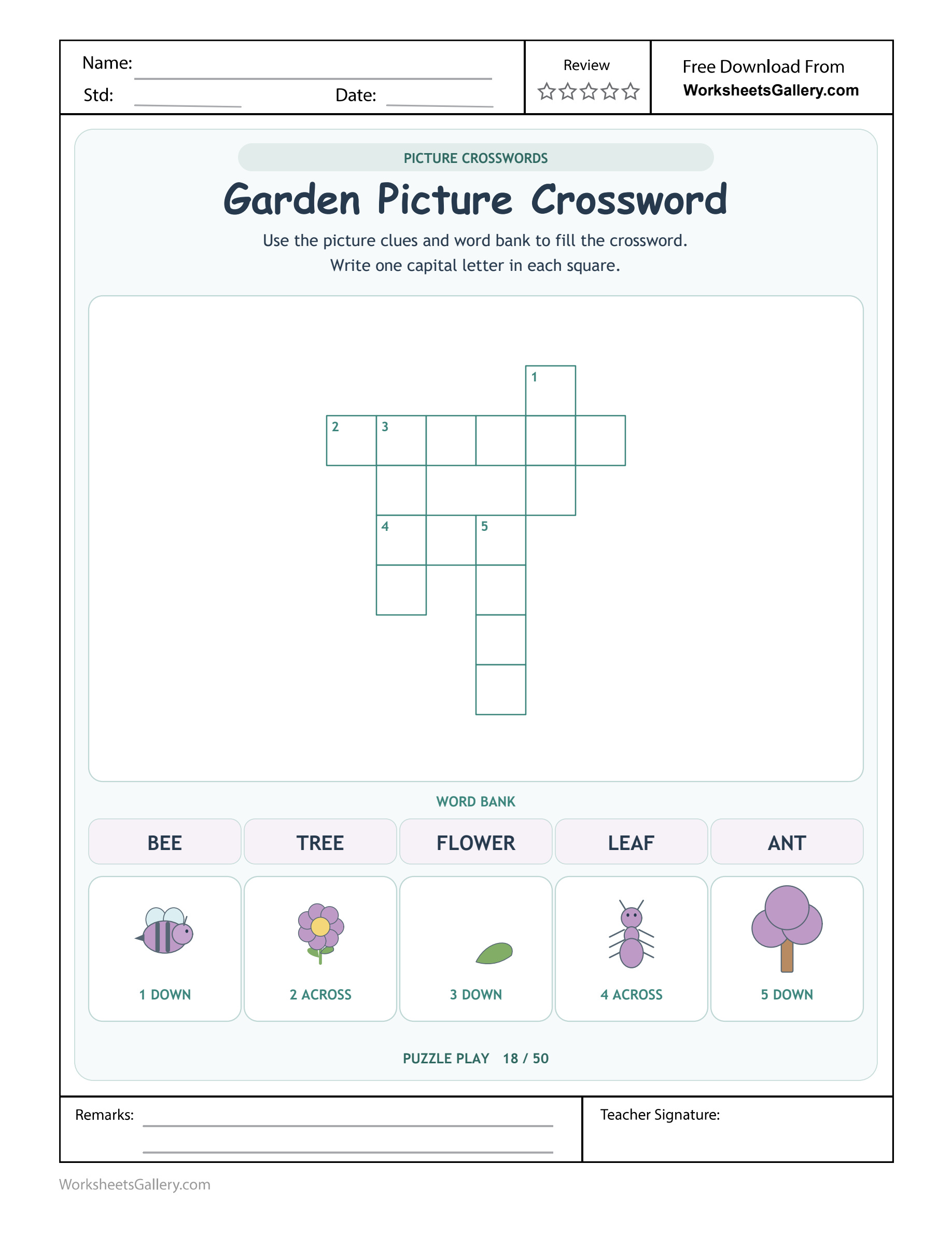 Garden Picture Crossword: 5 Wonderful Letter Crossings