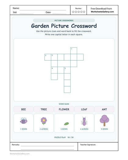 Garden Picture Crossword: 5 Wonderful Letter Crossings