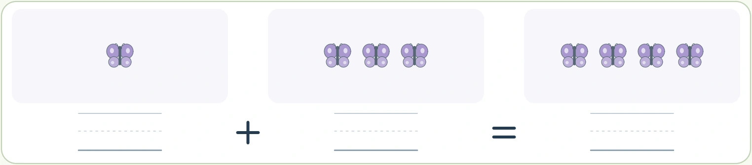 Three butterfly quantities need three corresponding numerals One butterfly plus three butterflies with four butterflies in the whole panel