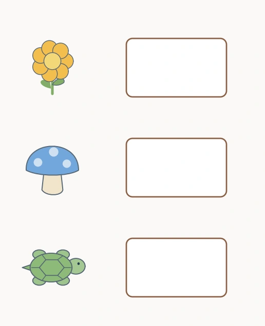 Garden Counting Zones: lower key view Flower, mushroom and turtle reference pictures identify the lower response boxes.