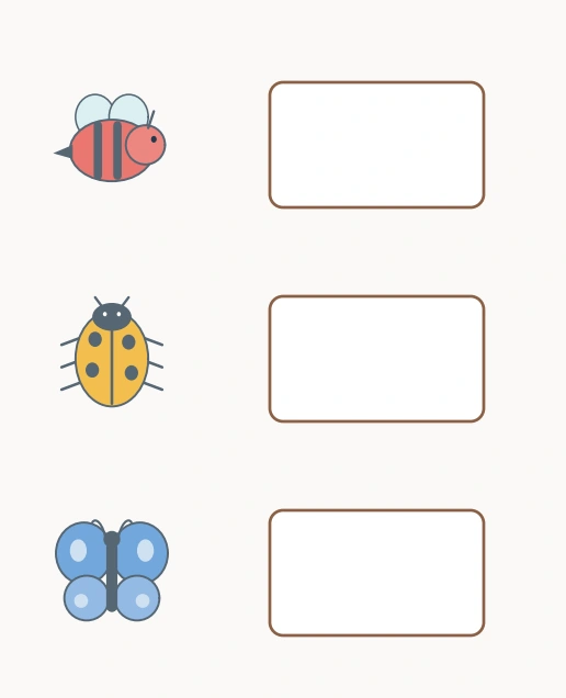 Garden Counting Zones: upper key view Bee, ladybug and butterfly reference pictures identify the upper three answer spaces.