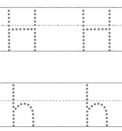 First two capital H models and first two lowercase h models showing tall stems with lower arches