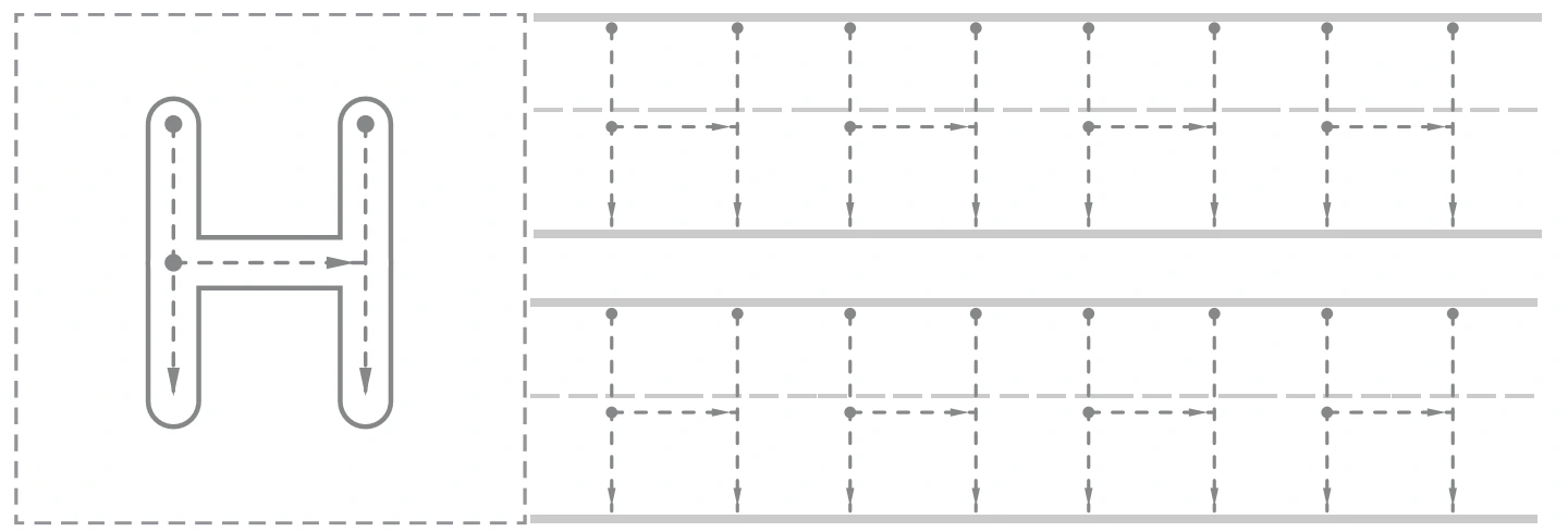 Hh uppercase panel with a large H guide and eight smaller capital tracing forms