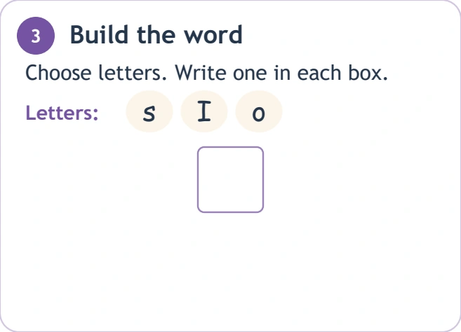 A single capital completes the pronoun build Letters s capital I and o above one writing box