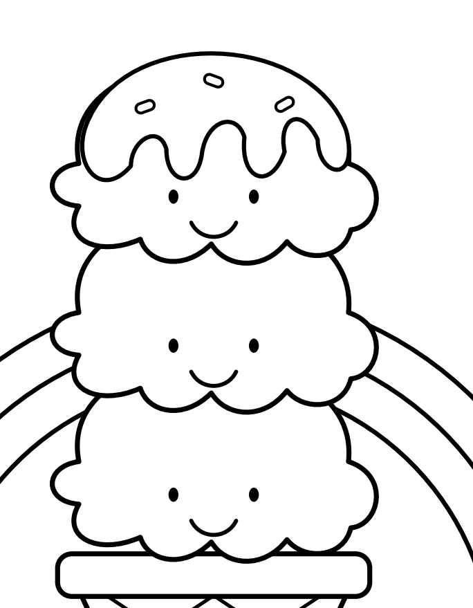 Three smiling ice cream scoops stacked above one another