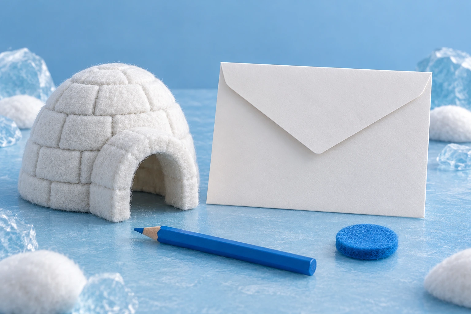 Handmade igloo learning props with unprinted writing materials for a Ii story