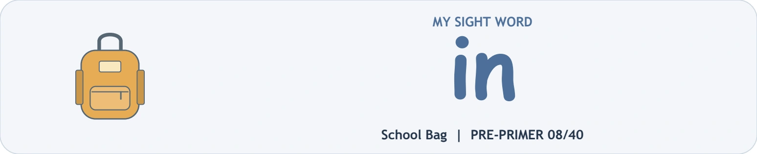 Two letters introduce the location relationship Large orange in model beside an illustrated school bag