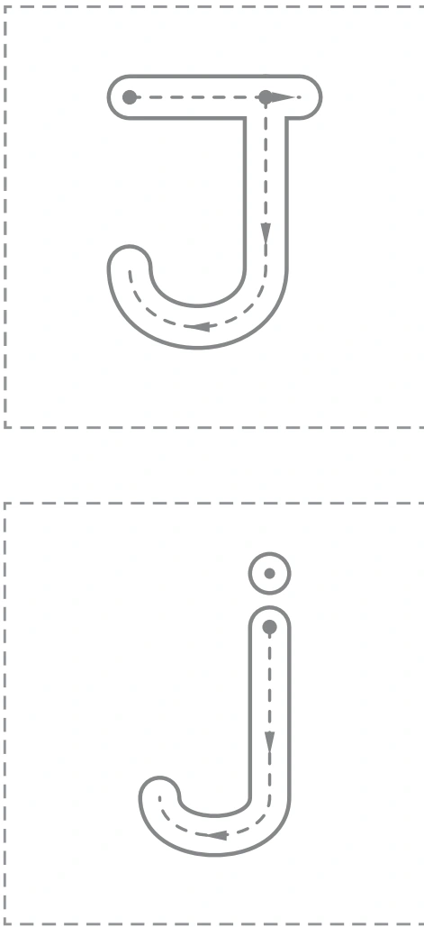 Large uppercase J and lowercase j arrow guides from the Jj source