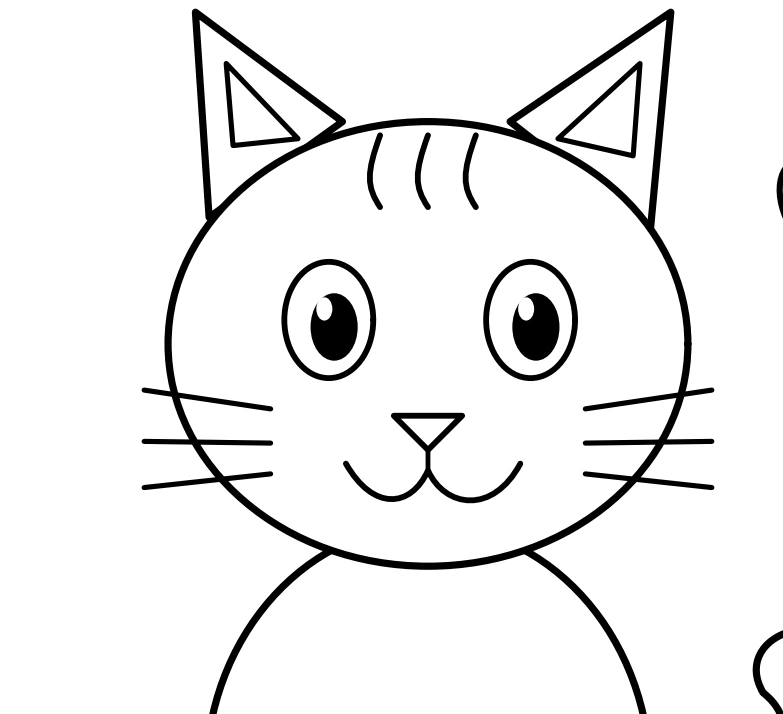 A face combines broad regions with delicate lines Kitten face with triangular ears whiskers and rounded cheeks