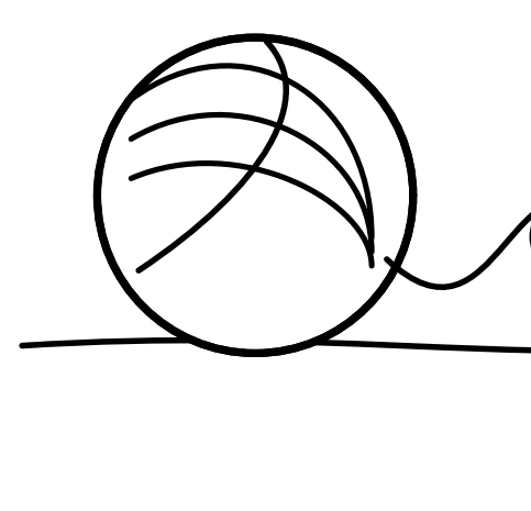 Crossing yarn marks suggest a texture conversation Ball of yarn crossed by curved lines beside the kitten
