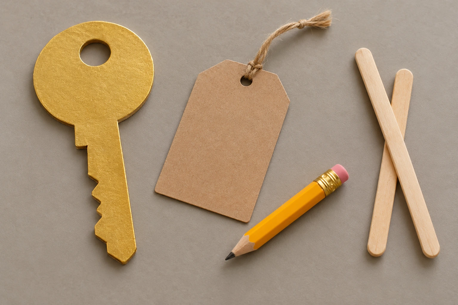 Handmade key learning props with unprinted writing materials for a Kk story