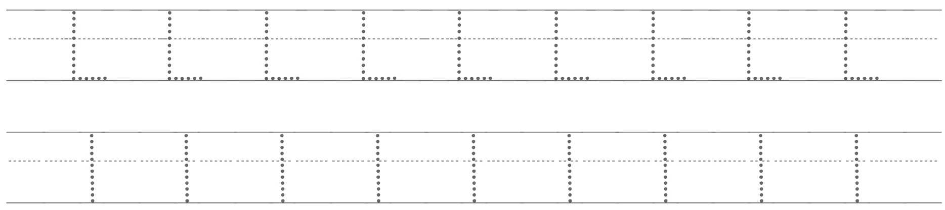 All eighteen dotted L/l guides in their original ruled positions Two entire L/l tracing strips with nine capital corner forms above nine straight lowercase lines