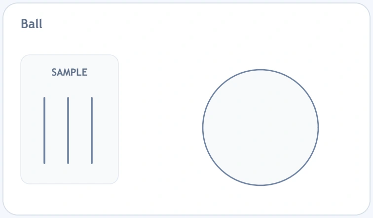 Vertical line sample beside a large circular ball outline