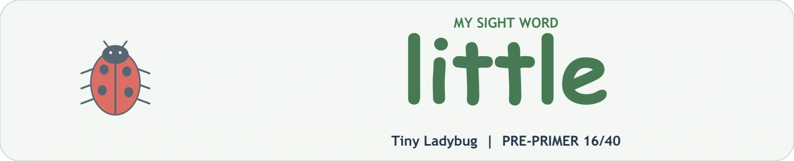 Large red little word model beside a small ladybug illustration