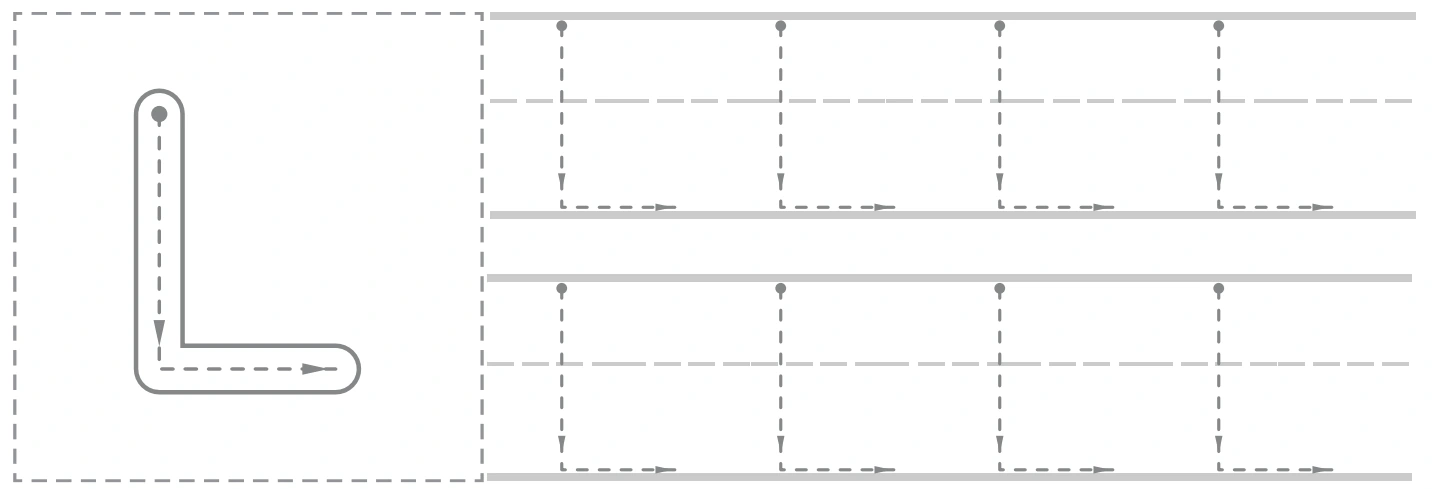 Ll uppercase panel with a large L guide and eight smaller capital tracing forms
