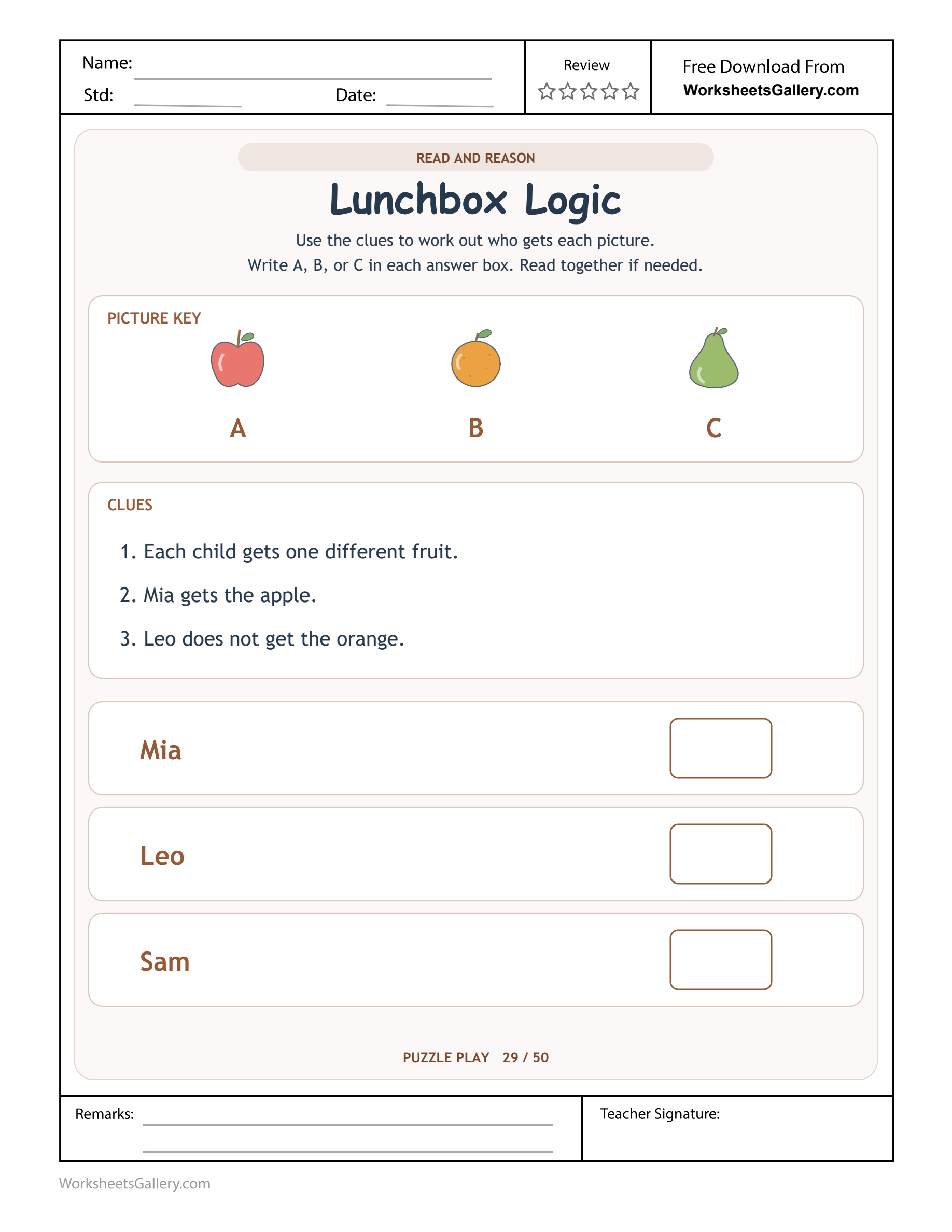 Lunchbox Logic Clues: 3 Clever Fruit Assignments