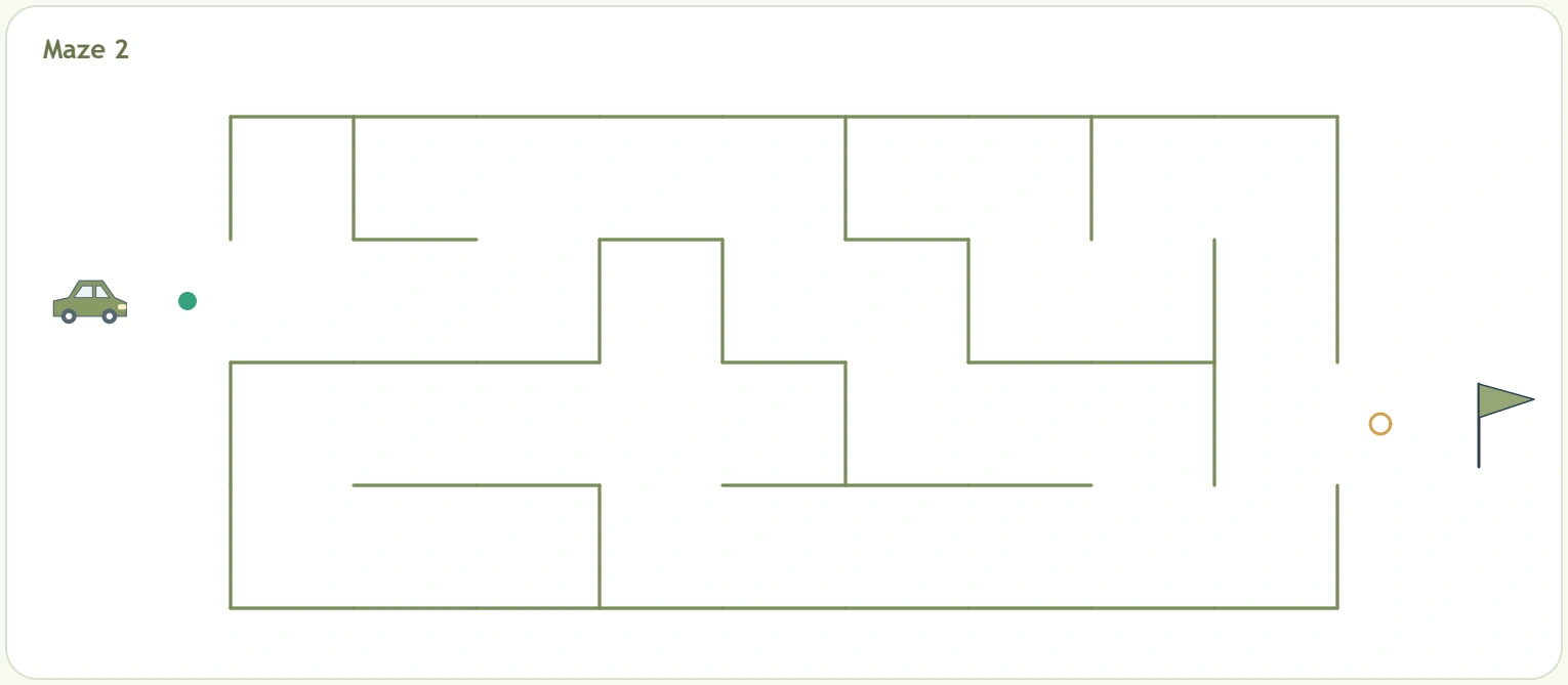 Lower car maze with a different arrangement of walls openings and dead ends
