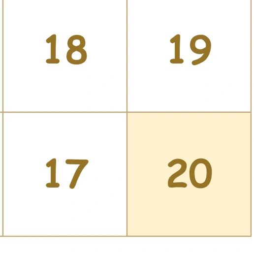 Number Neighbour Trail: closing numbered neighbours Eighteen and nineteen sit above seventeen and twenty in the final two columns.