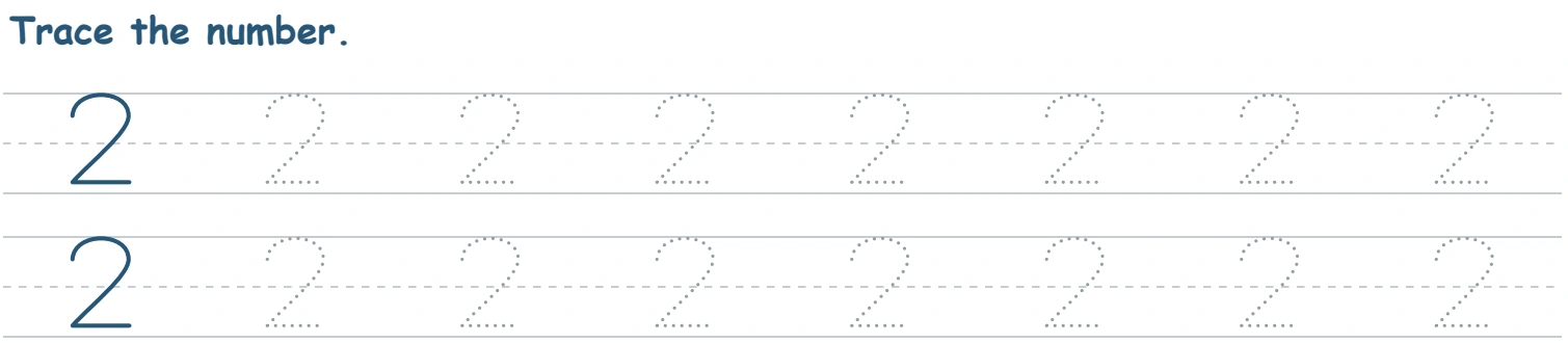 Two original tracing rows for numeral 2 with a solid first model and dotted repetitions
