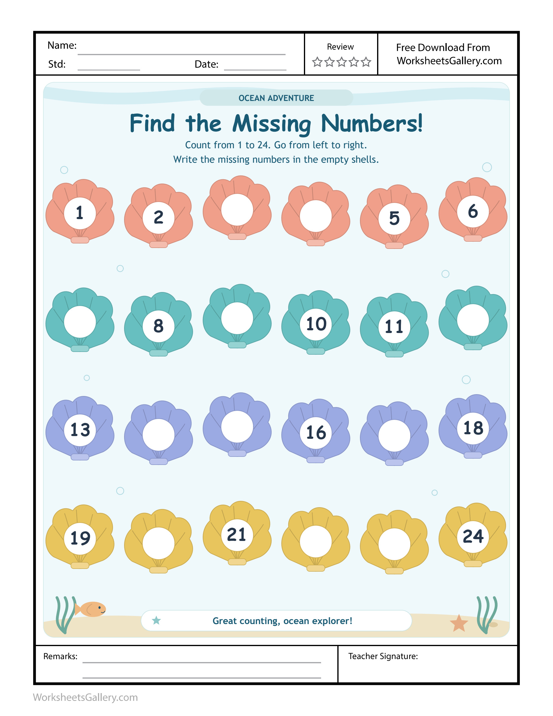 Ocean Missing Numbers: 4 Wonderful Shell Bridge Tasks