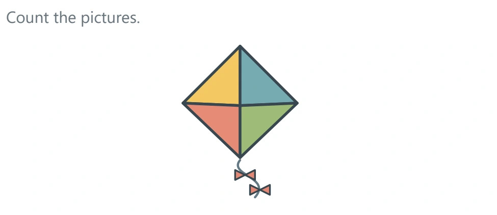 One multicolored kite with its complete tail in the worksheet upper counting area