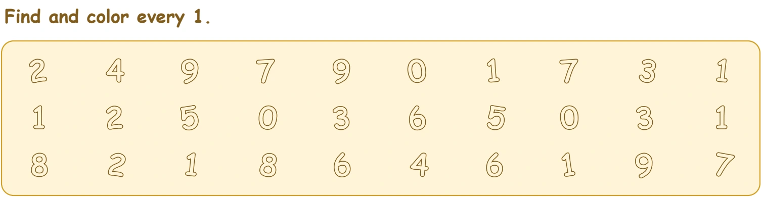 Thirty outlined digit entries with six instances of 1 in the kite number search