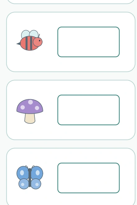 Park Grid References: last three park targets Bee, mushroom and butterfly stand beside the final three answer boxes.