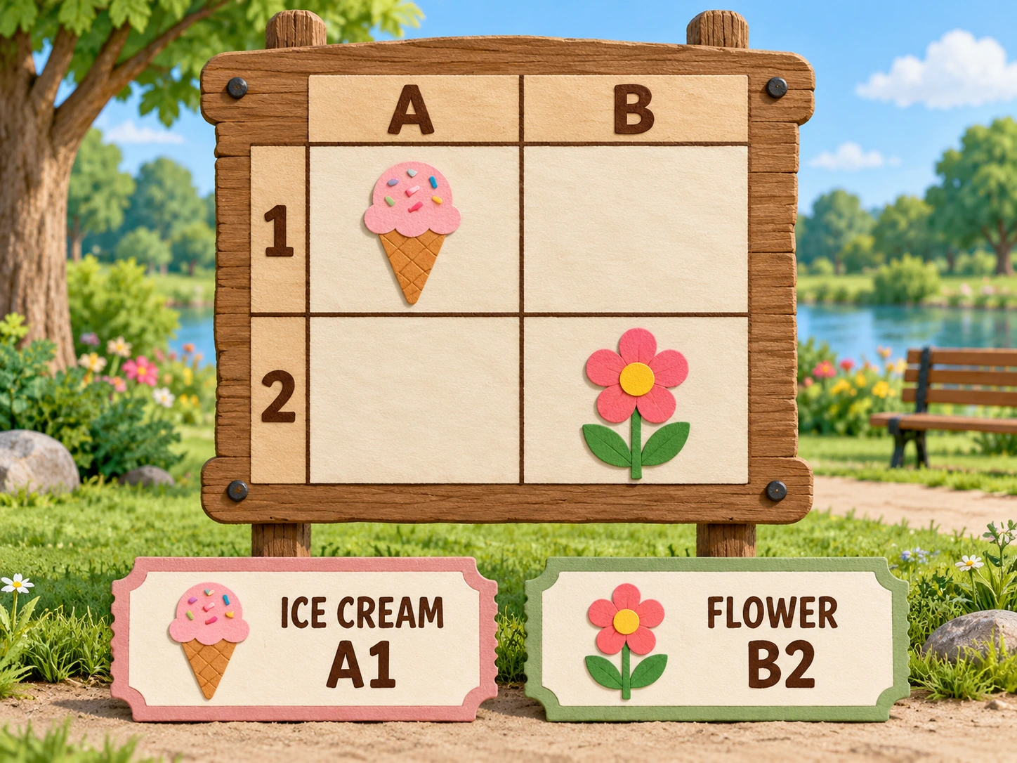 Park Grid References hands-on supporting demonstration Park tickets connect pictures with letter-number addresses