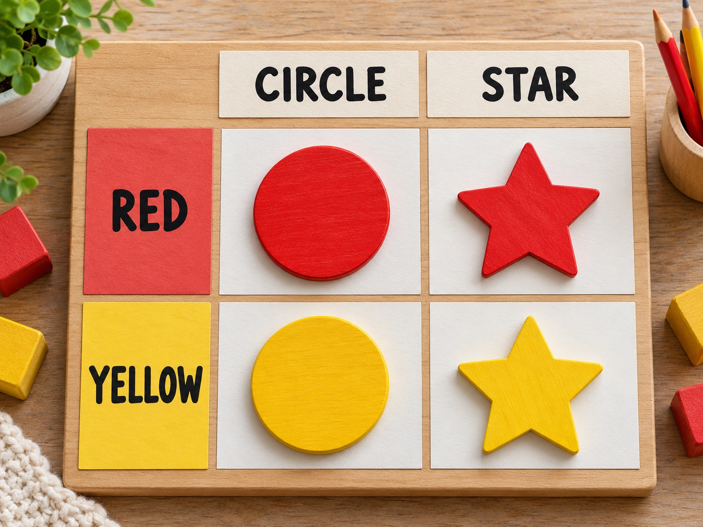 Patchwork Tile Logic hands-on supporting demonstration A completed colour-by-shape board combines two clues