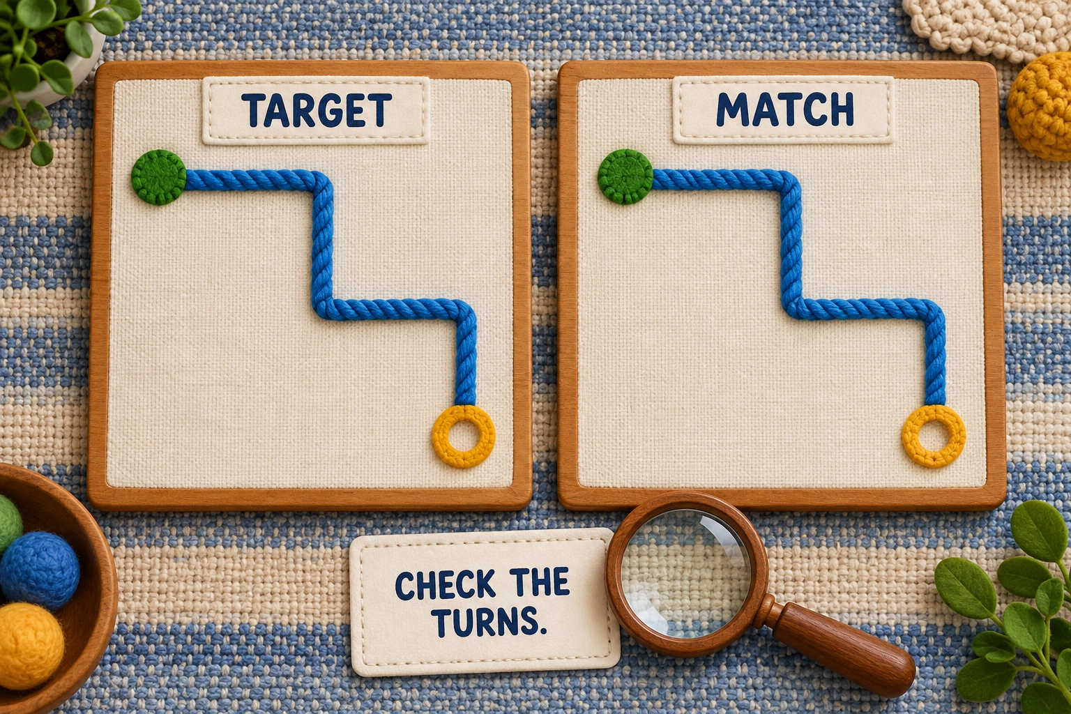 Exact Path Detective additional play illustration Two completed line models invite a turn-by-turn path comparison.