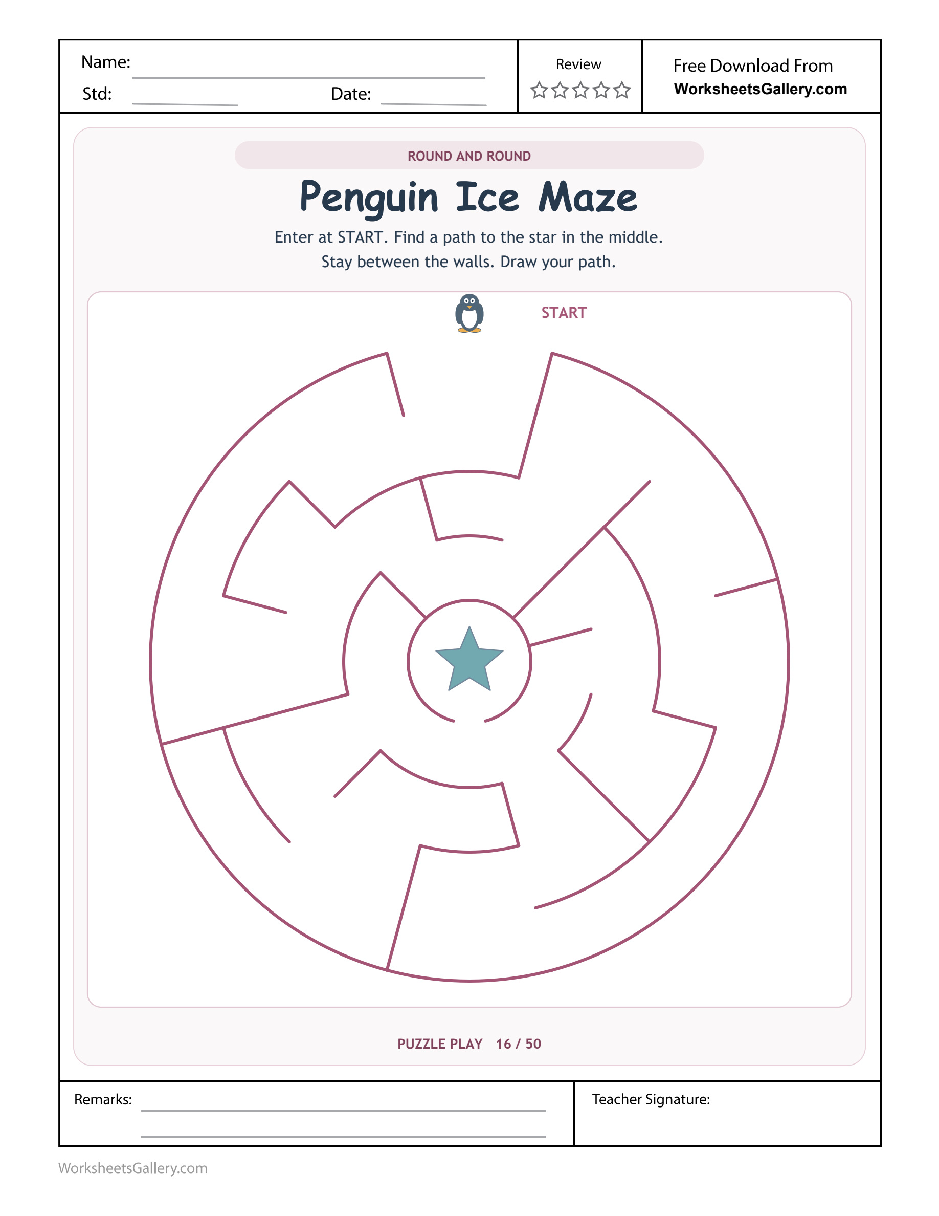 Penguin Round Maze: 6 Cool Turns Towards the Star