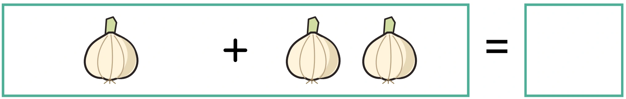 One complete garlic bulb drawing plus two bulb drawings, ending in a blank square