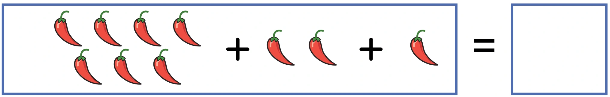 Seven red chili pictures arranged four above three, plus two chilies and one final chili