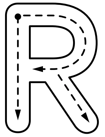 The capital R model separates the upper curve from the sloping leg Capital R dotted arrow model with an upper bowl meeting a diagonal leg near the middle of the upright