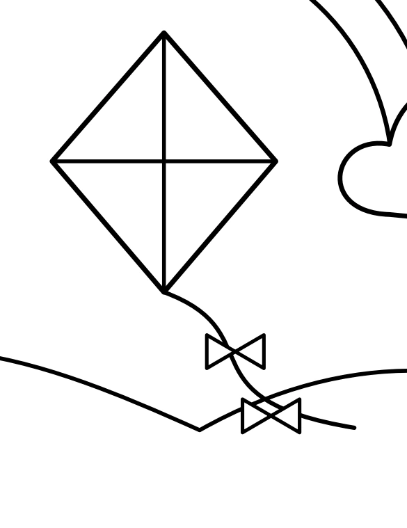 Diamond-shaped kite split into smaller sections above two bows