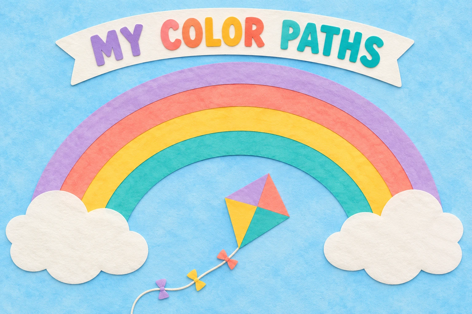 Four-band pastel craft rainbow and kite below MY COLOR PATHS wording