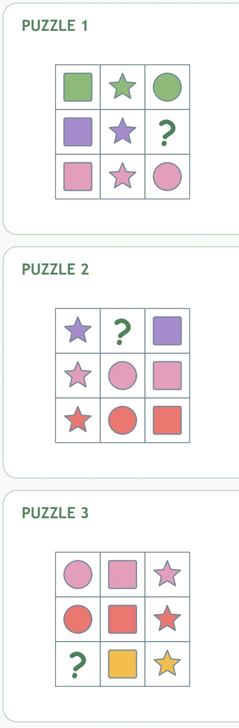 The three full small grids appear together without their right-side choice tiles.