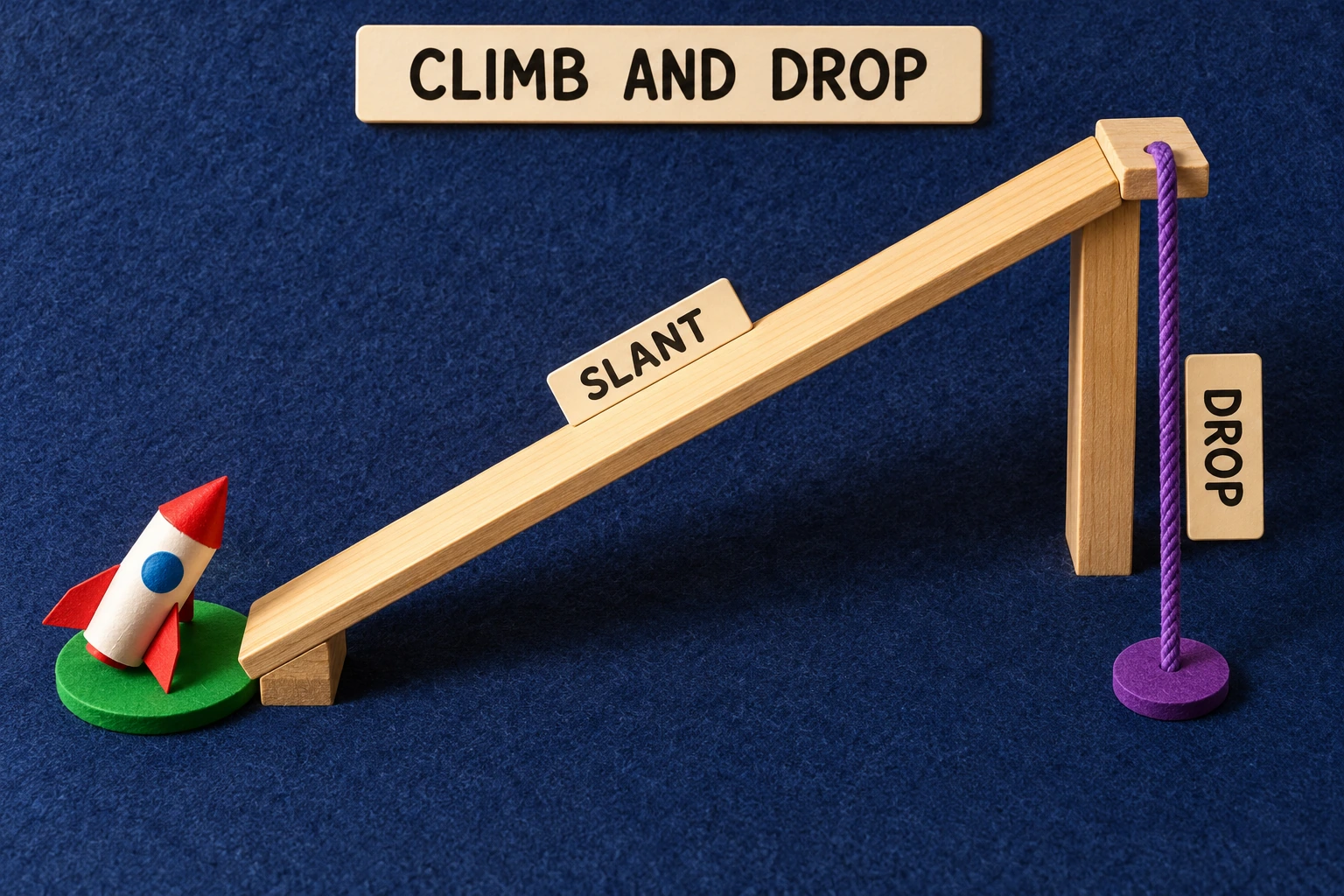 A diagonal ramp beside an upright return with SLANT and DROP words