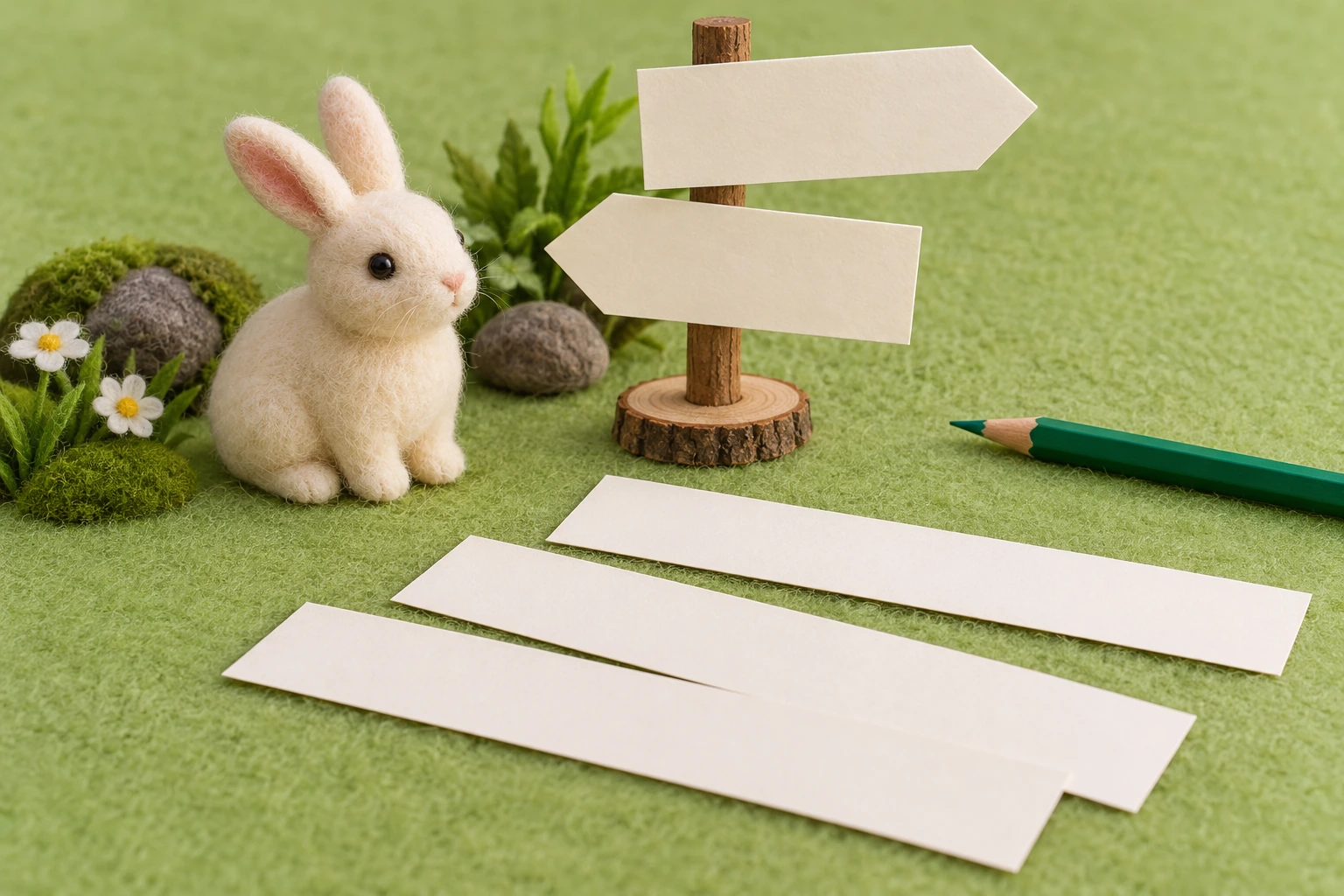 Handmade rabbit learning props with unprinted writing materials for a Rr story