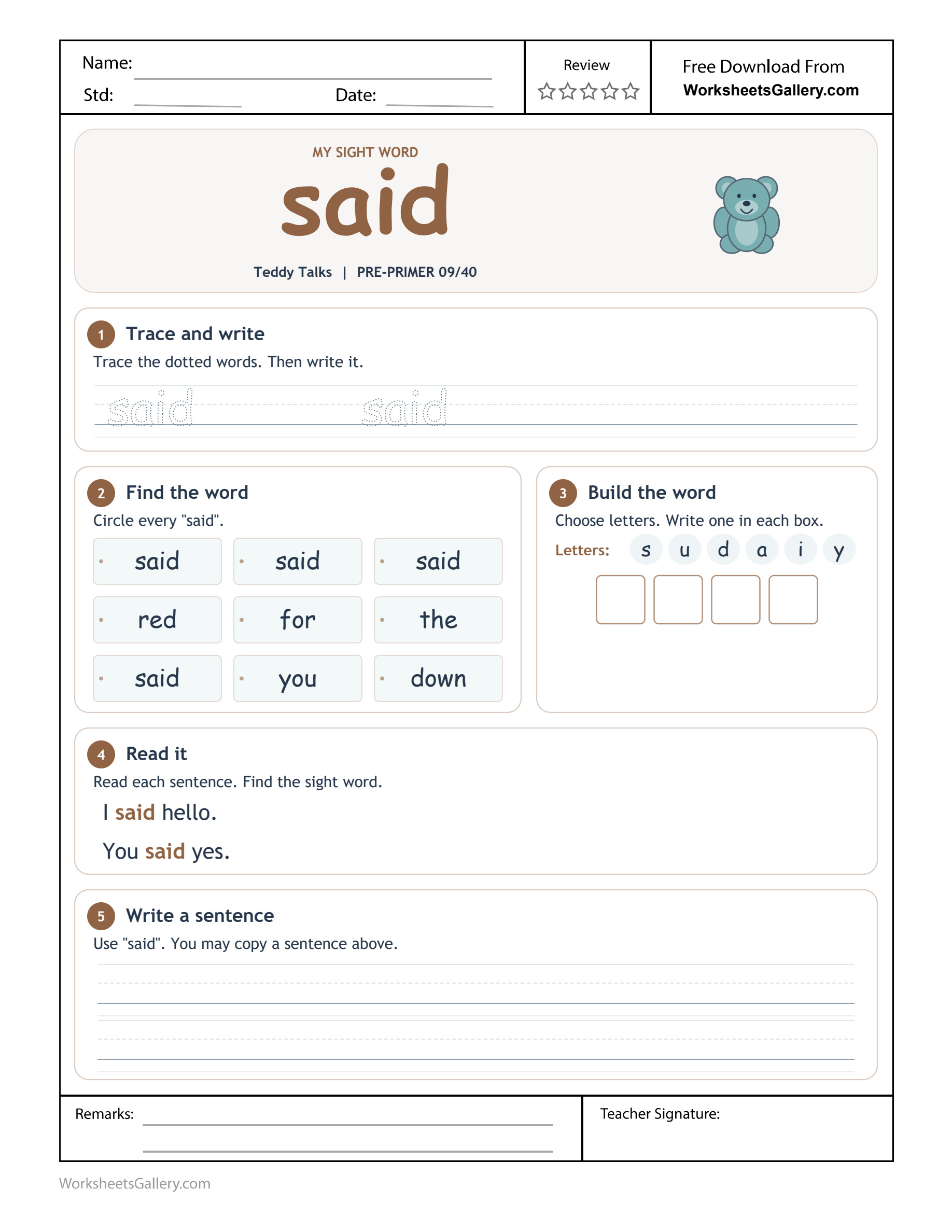 Said Word Stories: 6 Wonderful Teddy-Talk Activities