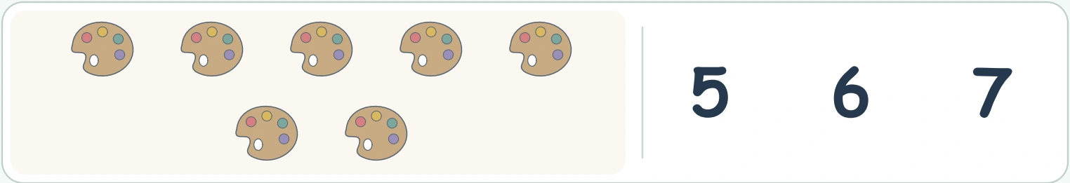 Seven paint-palette pictures arranged as five above two beside 5, 6 and 7