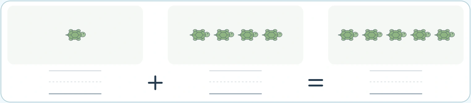 An unequal pair of turtle groups still forms one equality One turtle and four turtles with five turtles altogether
