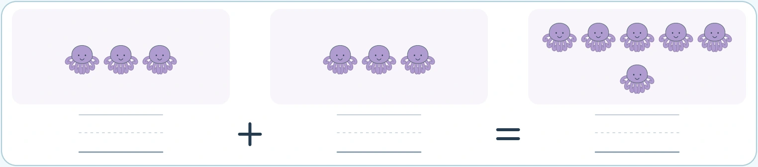Six jellyfish give the sea equation a checkable meaning Three jellyfish in each starting panel and six in the total panel