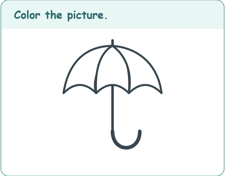 The umbrella outline creates a broad movement break Single large uncolored umbrella with curved canopy and hooked handle