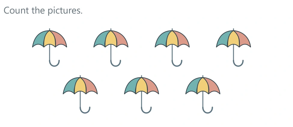 The lower three umbrellas complete the seven-item register Seven umbrella drawings with four across the upper level and three underneath