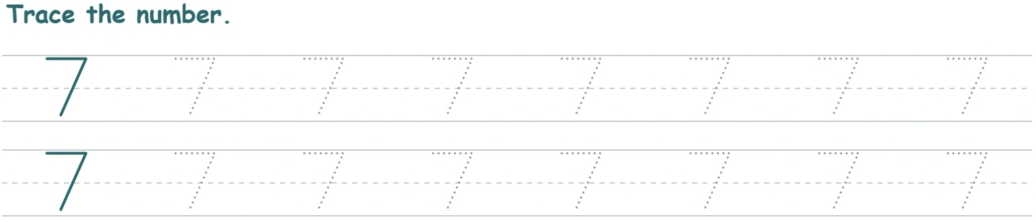 Seven changes direction after its upper bar Two tracing rows of 7 with a short upper bar and descending slant