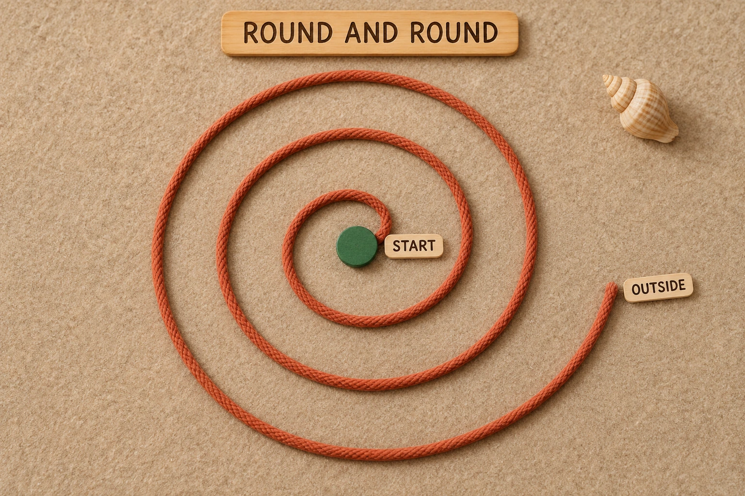 Open cord spiral with START centrally and OUTSIDE near its free end