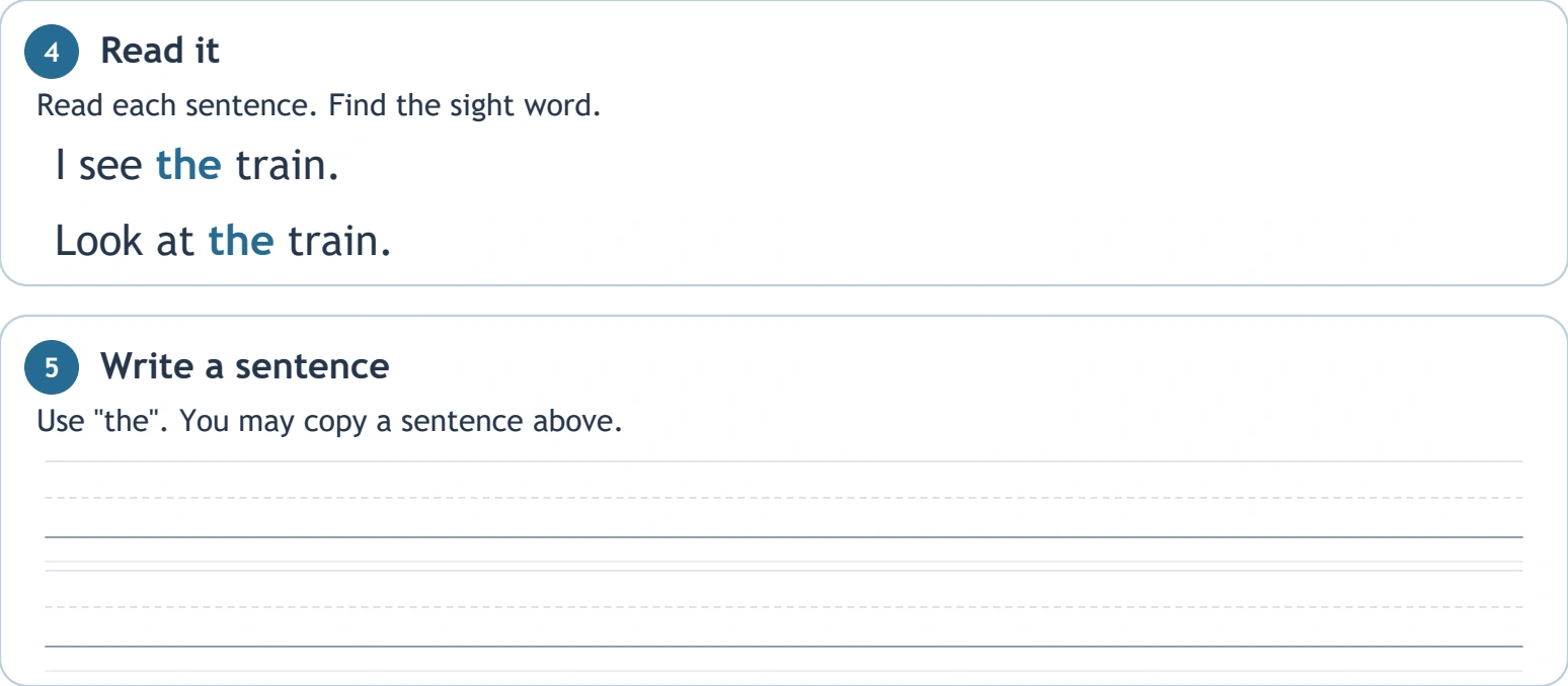 A small word points toward a shared train Two train sentences using the word the