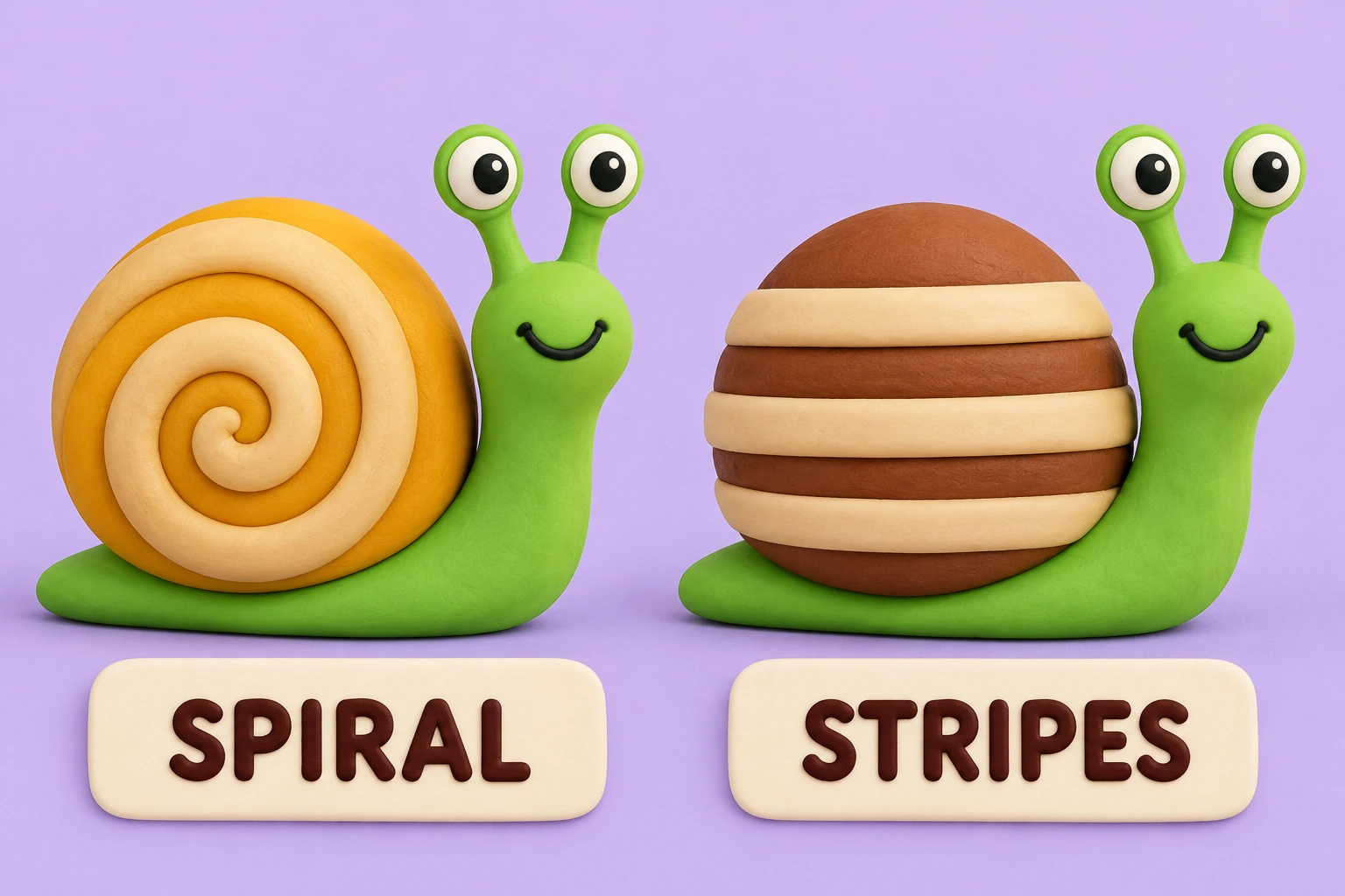 Snail Shell Search additional play illustration Two labelled shell models isolate stripes from a spiral.